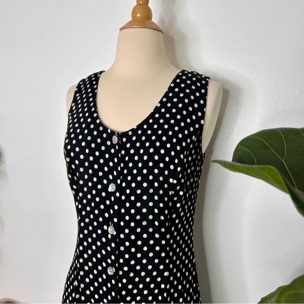 Vintage black and White Polka Dot button front midi Dress - Picture 2 of 5